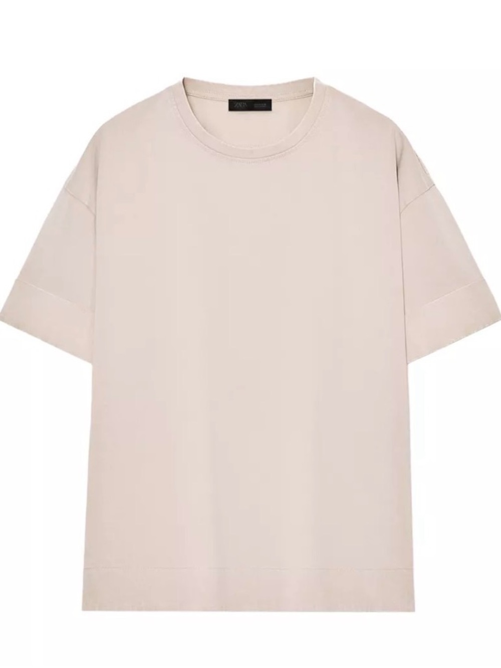 Zara Women's Heavy Cotton Mink Crew Neck Short Sleeve Tee